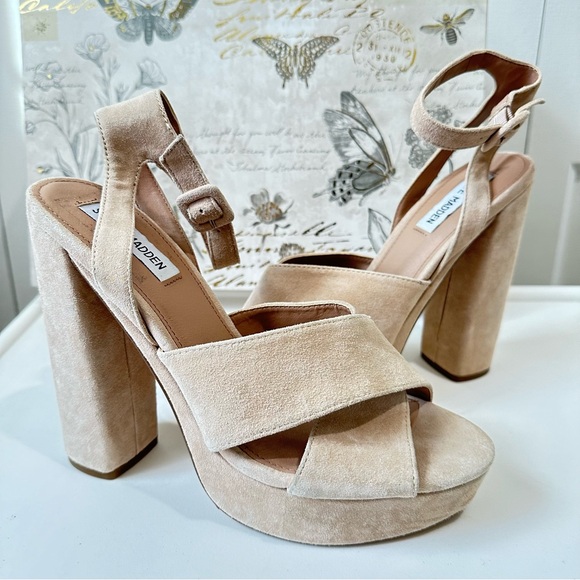 Steve Madden Womens Jodi Platform Block Sandals Beige Suede Size 9.5 New No Box - Picture 4 of 10